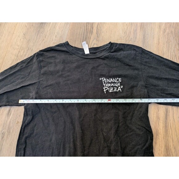 Size M "Penance Through Pizza" Purgatory Pizza Praying Hands Long sleeve T-shirt - Picture 8 of 10
